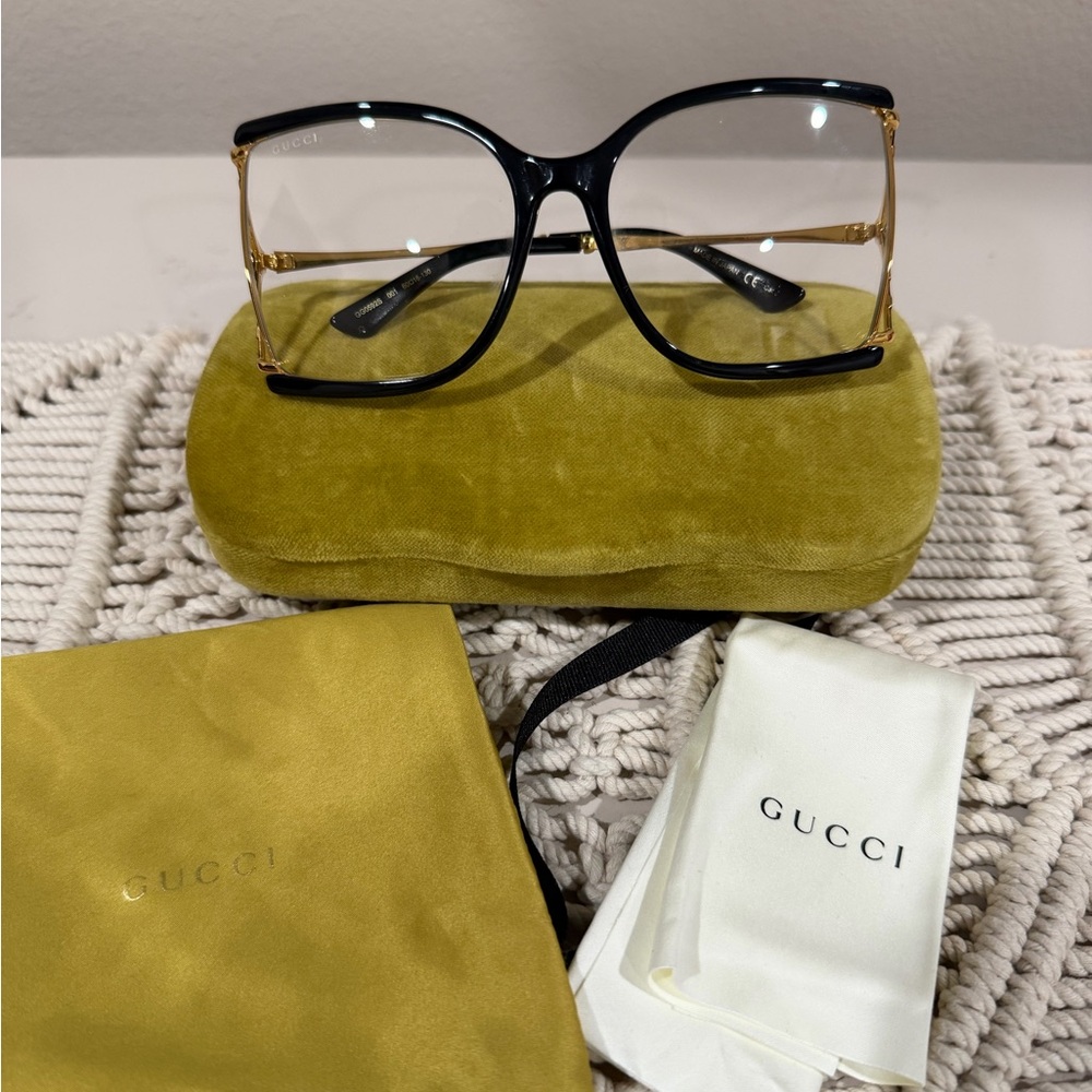 Gucci Black and Gold Oversized Square Women's Glasses